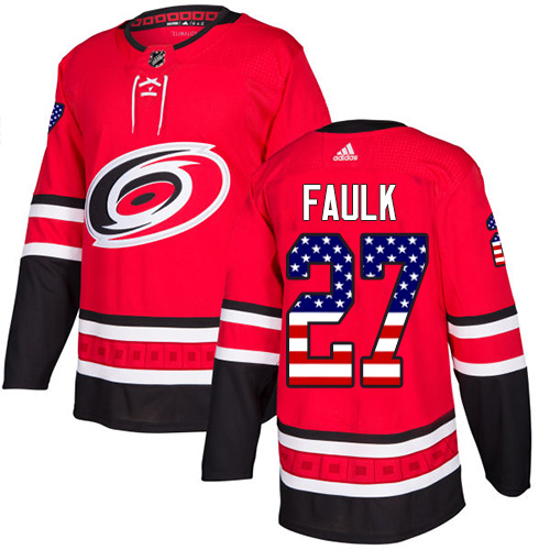 Herren Carolina Hurricanes Eishockey Trikot Justin Faulk #27 Authentic Rot USA Flag Fashion